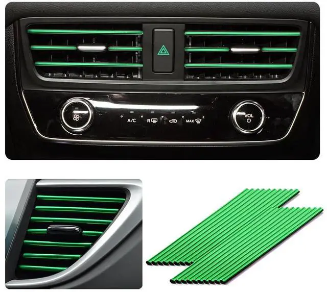 Main image of Ziciner 20 Pcs Car Air Conditioner Decoration Strip, Waterproof Bendable Auto Air Vent Outlet Shiny Trim, Universal Vehicle Interior Accessories Suitable for Most Air Vent Outlet (Green)