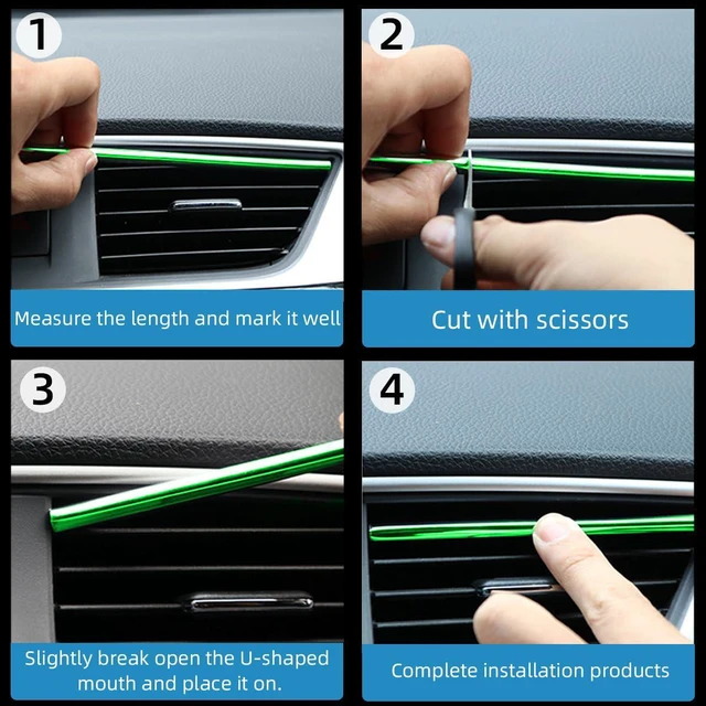 Alt view image 5 of 6 - Ziciner 20 Pcs Car Air Conditioner Decoration Strip, Waterproof Bendable Auto Air Vent Outlet Shiny Trim, Universal Vehicle Interior Accessories Suitable for Most Air Vent Outlet (Green)