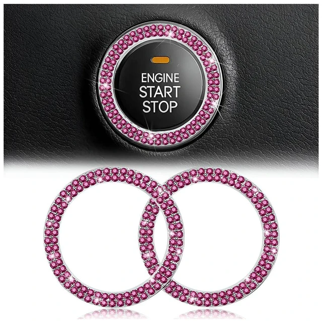 Main image of AUKEPO 2PCS Car Start Button Ring Stickers, Double Purple | crystal rhinestone surface, peel-and-stick application, fits compatible ignition-knob diameters, car interior accessories