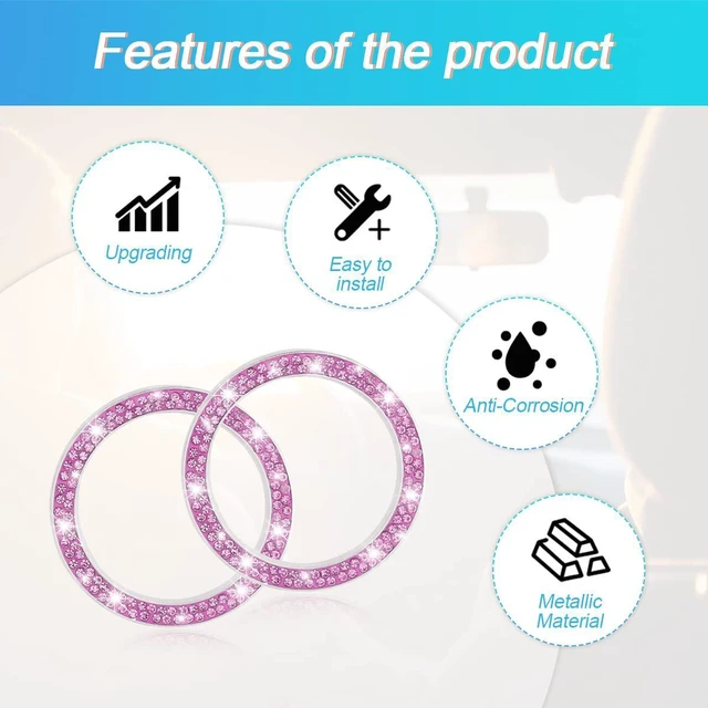 Alt view image 3 of 7 - AUKEPO 2PCS Car Start Button Ring Stickers, Double Purple | crystal rhinestone surface, peel-and-stick application, fits compatible ignition-knob diameters, car interior accessories