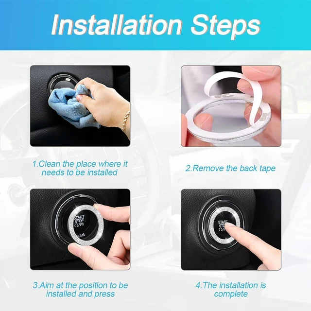 Alt view image 5 of 7 - AUKEPO 2PCS Car Start Button Ring Stickers, Double Purple | crystal rhinestone surface, peel-and-stick application, fits compatible ignition-knob diameters, car interior accessories