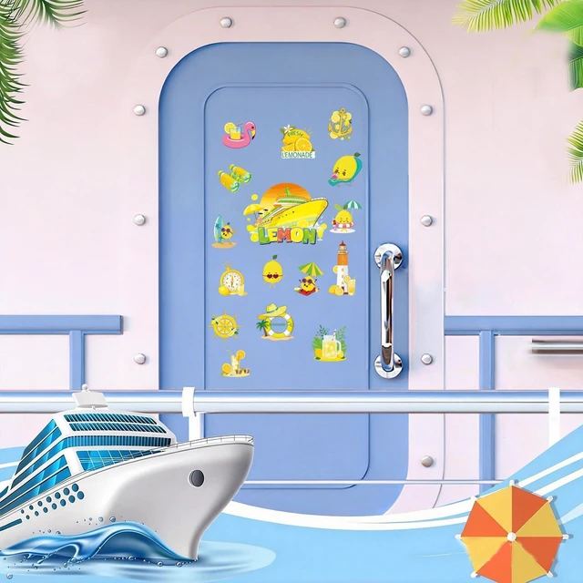 Alt view image 5 of 7 - Dazoratix Cruise Door Decorations Magnetic - 16 Pcs Funny Lemon Ship | Stateroom Beach Summer Anchor Cabin Decals Stickers for Holiday Party Decor Fridge Car Garage Magnets Lemonade for Carnival