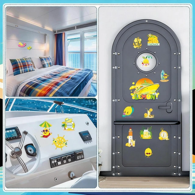 Alt view image 6 of 7 - Dazoratix Cruise Door Decorations Magnetic - 16 Pcs Funny Lemon Ship | Stateroom Beach Summer Anchor Cabin Decals Stickers for Holiday Party Decor Fridge Car Garage Magnets Lemonade for Carnival