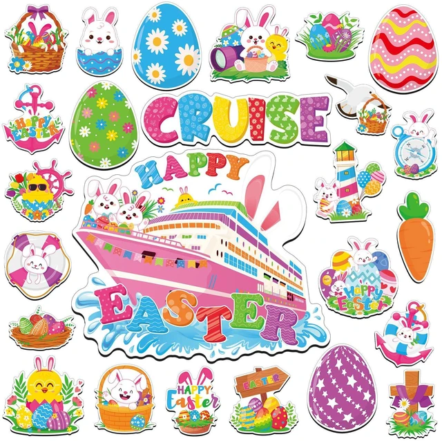Main image of 25PCS Easter Cruise Door Magnets Decorations, Waterproof Easter Refrigerator Magnets Cute Egg Bunny Chick Magnet Stickers for Spring Holiday Party Decor Supplies