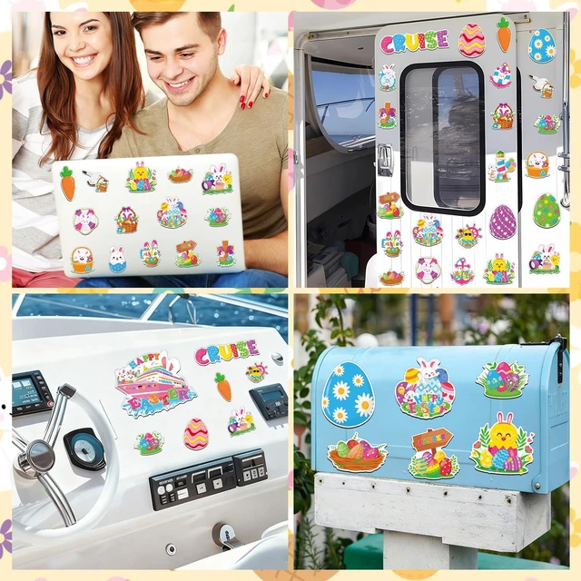 Alt view image 5 of 7 - 25PCS Easter Cruise Door Magnets Decorations, Waterproof Easter Refrigerator Magnets Cute Egg Bunny Chick Magnet Stickers for Spring Holiday Party Decor Supplies