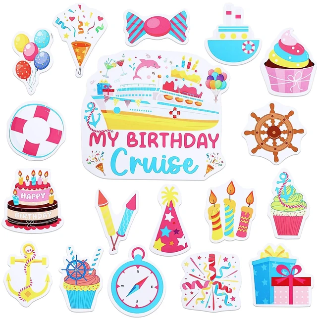 Main image of Kogcmeetl Birthday Cruise Door Decorations Magnetic, Cruise Magnets for Door Decoration, Happy Birthday Magnet Stickers for Fridge Refrigerator Carnival Cruise Cabin Party Favors Supplies