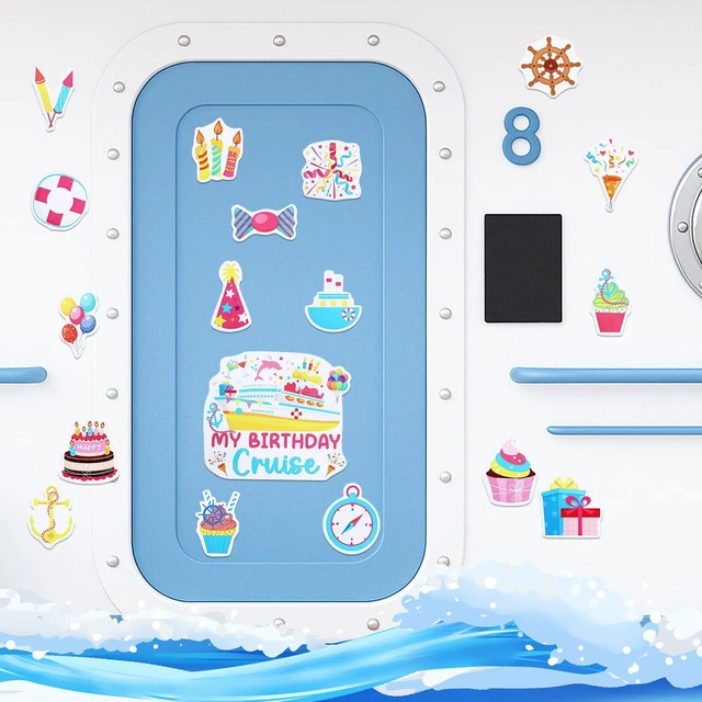 Alt view image 3 of 7 - Kogcmeetl Birthday Cruise Door Decorations Magnetic, Cruise Magnets for Door Decoration, Happy Birthday Magnet Stickers for Fridge Refrigerator Carnival Cruise Cabin Party Favors Supplies