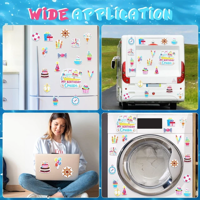 Alt view image 5 of 7 - Kogcmeetl Birthday Cruise Door Decorations Magnetic, Cruise Magnets for Door Decoration, Happy Birthday Magnet Stickers for Fridge Refrigerator Carnival Cruise Cabin Party Favors Supplies