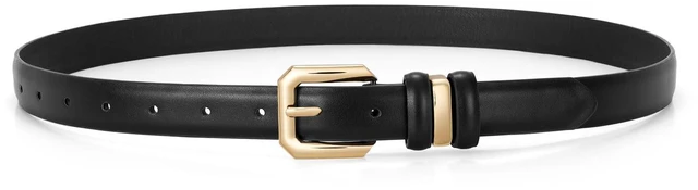 Main image of XZQTIVE Women Leather Belt for Jeans Pants Dresses Fashion Ladies Skinny Leather Belt with Gold Buckle,Black