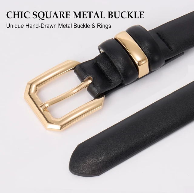 Alt view image 2 of 7 - XZQTIVE Women Leather Belt for Jeans Pants Dresses Fashion Ladies Skinny Leather Belt with Gold Buckle,Black