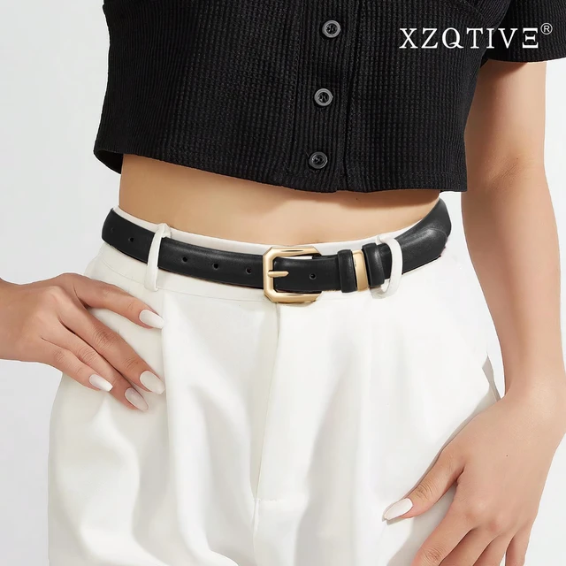 Alt view image 3 of 7 - XZQTIVE Women Leather Belt for Jeans Pants Dresses Fashion Ladies Skinny Leather Belt with Gold Buckle,Black