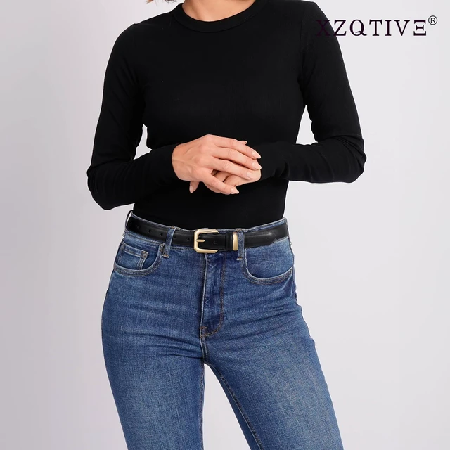 Alt view image 5 of 7 - XZQTIVE Women Leather Belt for Jeans Pants Dresses Fashion Ladies Skinny Leather Belt with Gold Buckle,Black