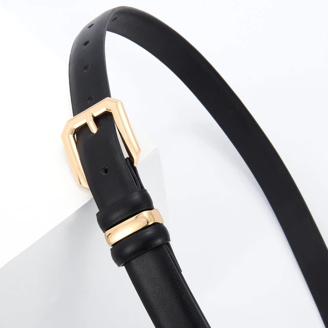 Alt view image 6 of 7 - XZQTIVE Women Leather Belt for Jeans Pants Dresses Fashion Ladies Skinny Leather Belt with Gold Buckle,Black