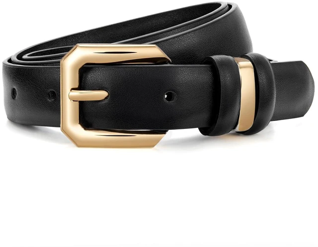 Alt view image 7 of 7 - XZQTIVE Women Leather Belt for Jeans Pants Dresses Fashion Ladies Skinny Leather Belt with Gold Buckle,Black