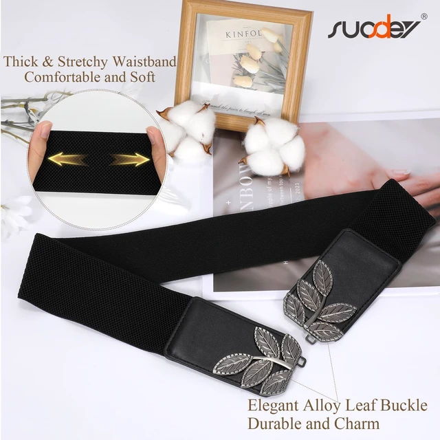Alt view image 3 of 5 - SUOSDEY Women's Wide Elastic Belt Vintage Stretchy Leaf Waist Belt for Dresses,2.3" Width