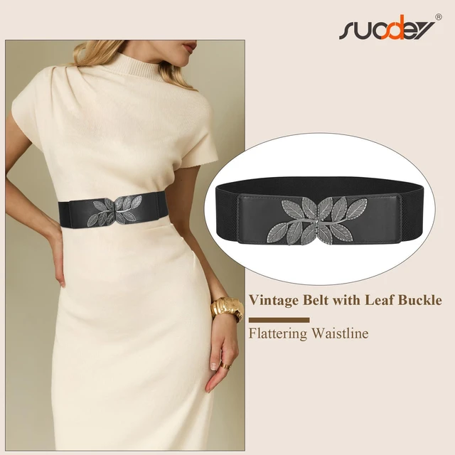 Alt view image 2 of 5 - SUOSDEY Women's Wide Elastic Belt Vintage Stretchy Leaf Waist Belt for Dresses,2.3" Width