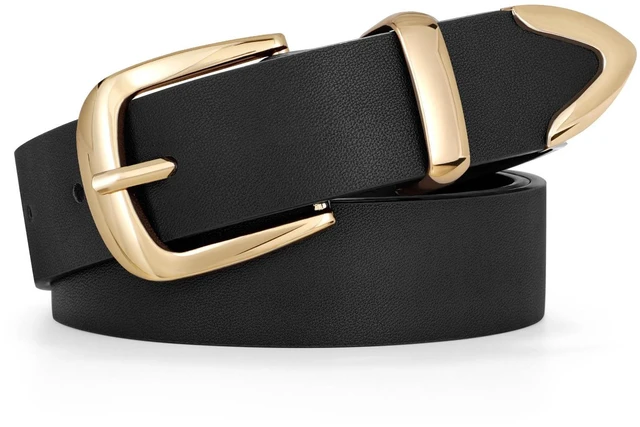 Main image of JASGOOD Women's Fashion Leather Belt Ladies Gold Buckle Leather Belt for Jeans Pants Dresses