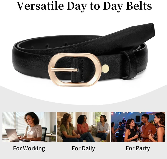 Alt view image 3 of 7 - XILTAEN Women's Leather Belt for Jeans Pants with Fashion Gold Buckle Casual Ladies Waist Dress Belt