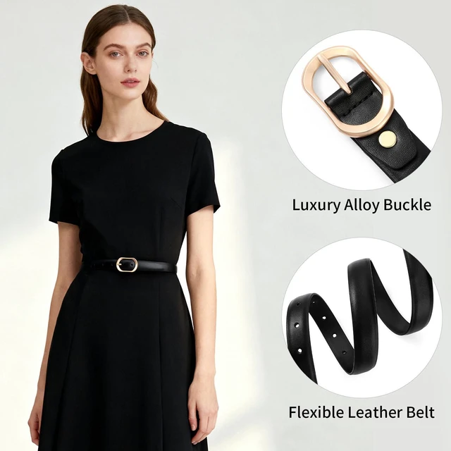 Alt view image 5 of 7 - XILTAEN Women's Leather Belt for Jeans Pants with Fashion Gold Buckle Casual Ladies Waist Dress Belt