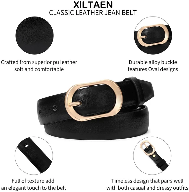 Alt view image 6 of 7 - XILTAEN Women's Leather Belt for Jeans Pants with Fashion Gold Buckle Casual Ladies Waist Dress Belt