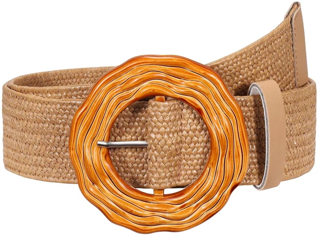 Main image of C O E CESCOSI Women Straw Woven Elastic Belt for Dresses Fashion Boho Braided Waist Belt Rattan Raffia Ladies Casual Belts