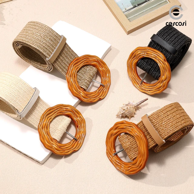 Alt view image 3 of 7 - C O E CESCOSI Women Straw Woven Elastic Belt for Dresses Fashion Boho Braided Waist Belt Rattan Raffia Ladies Casual Belts