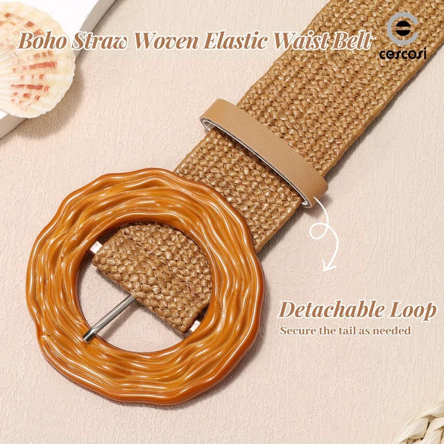 Alt view image 5 of 7 - C O E CESCOSI Women Straw Woven Elastic Belt for Dresses Fashion Boho Braided Waist Belt Rattan Raffia Ladies Casual Belts