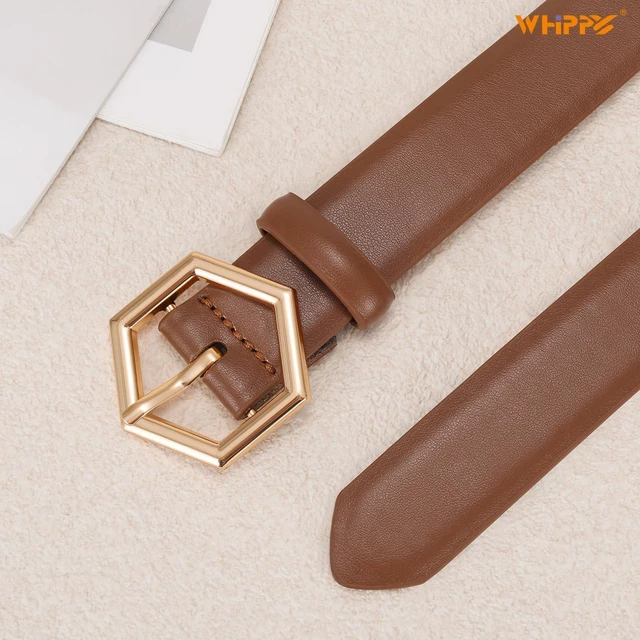 Alt view image 5 of 7 - WHIPPY Skinny Leather Belt for Women Casual Waist Belt for Jeans Pants Fashion Ladies Thin Belt with Gold Buckle, Brown, L