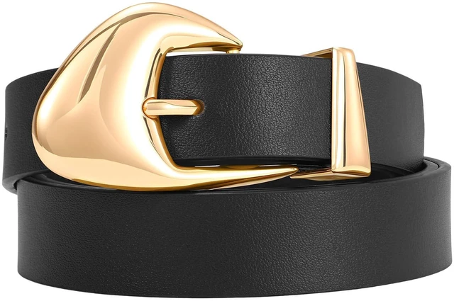 Main image of SUOSDEY Fashion Womens Leather Belt,Soft Leather Waist Belt with Gold Buckle for Ladies Jeans Pants Dresses,width 1.1",black