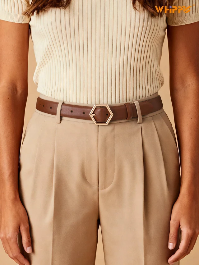 Alt view image 7 of 7 - WHIPPY Skinny Leather Belt for Women Casual Waist Belt for Jeans Pants Fashion Ladies Thin Belt with Gold Buckle, Brown, L