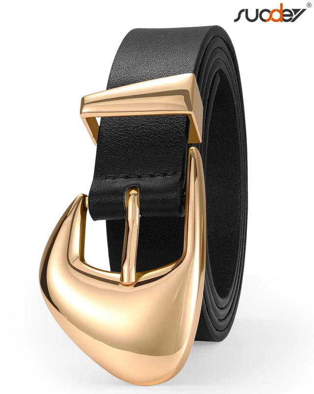Alt view image 3 of 6 - SUOSDEY Fashion Womens Leather Belt,Soft Leather Waist Belt with Gold Buckle for Ladies Jeans Pants Dresses,width 1.1",black