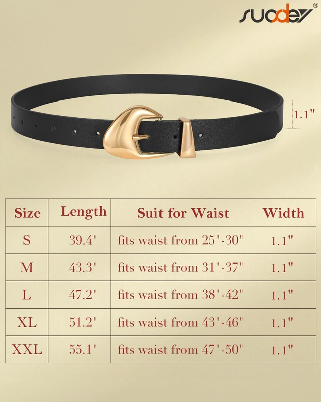 Alt view image 6 of 6 - SUOSDEY Fashion Womens Leather Belt,Soft Leather Waist Belt with Gold Buckle for Ladies Jeans Pants Dresses,width 1.1",black
