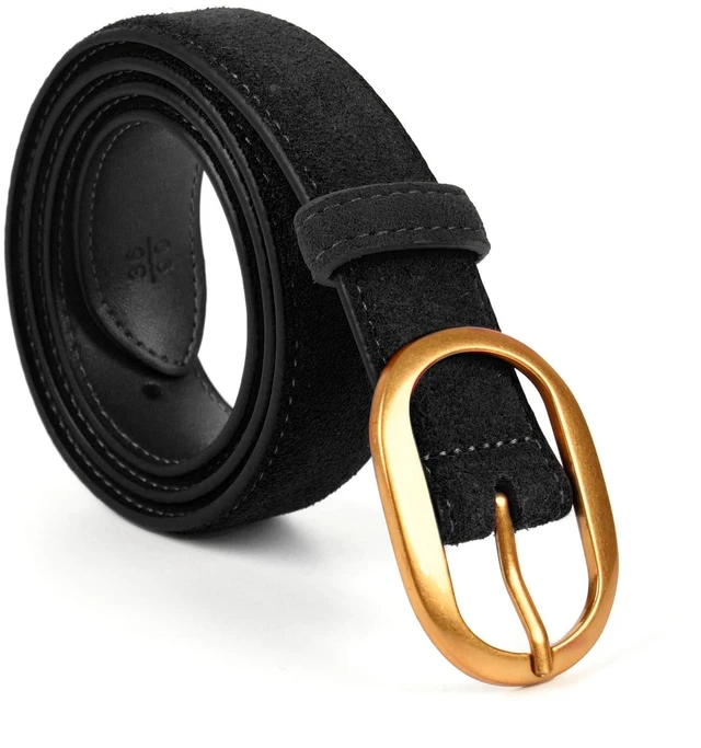 Main image of Valleycomfy Womens Leather Suede Waist Belt for Casual Dress Jeans Ladies | Gold Buckle Black 36"-40"