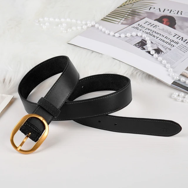 Alt view image 3 of 4 - Valleycomfy Womens Leather Suede Waist Belt for Casual Dress Jeans Ladies | Gold Buckle Black 36"-40"