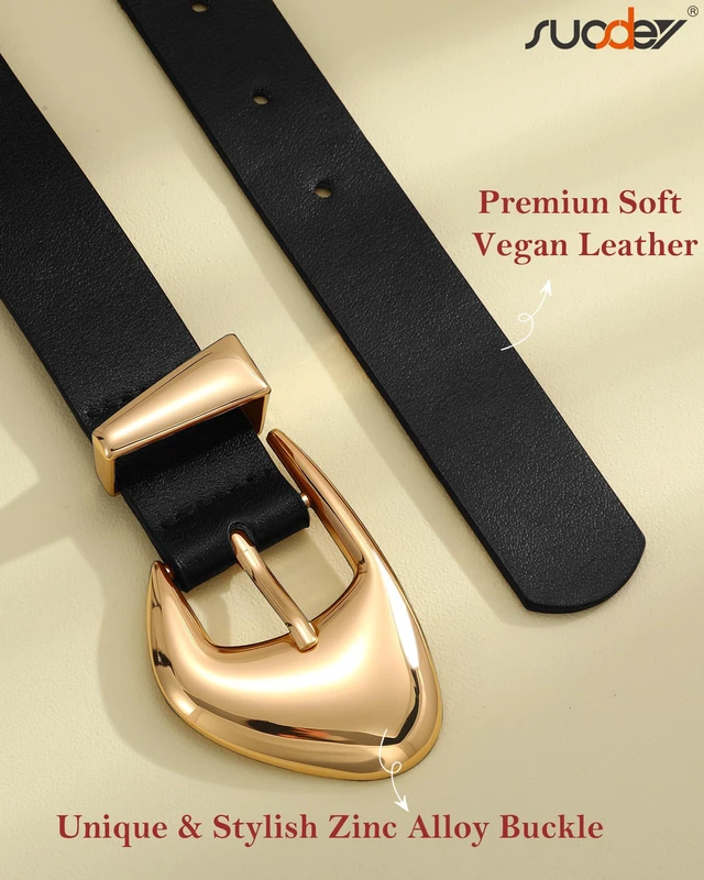 Alt view image 5 of 6 - SUOSDEY Fashion Womens Leather Belt,Soft Leather Waist Belt with Gold Buckle for Ladies Jeans Pants Dresses,width 1.1",black
