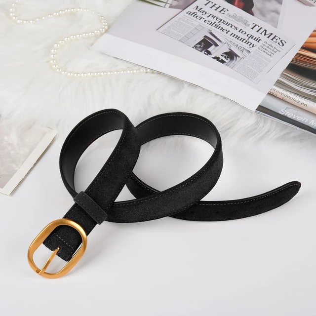 Alt view image 2 of 4 - Valleycomfy Womens Leather Suede Waist Belt for Casual Dress Jeans Ladies | Gold Buckle Black 36"-40"