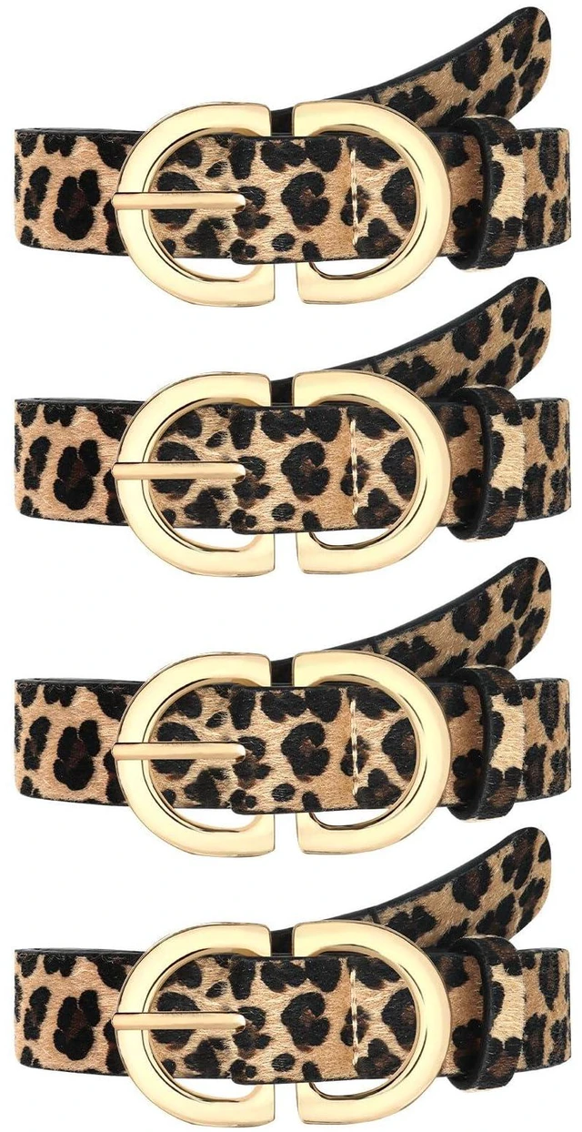 Main image of YARIEW 4 Pack Medium Leopard Leather Belts for Women - Leopard Print Fashion Belt for Jeans, Pants, Dresses - Gold Buckle Waist Belt - Gifts for Ladies