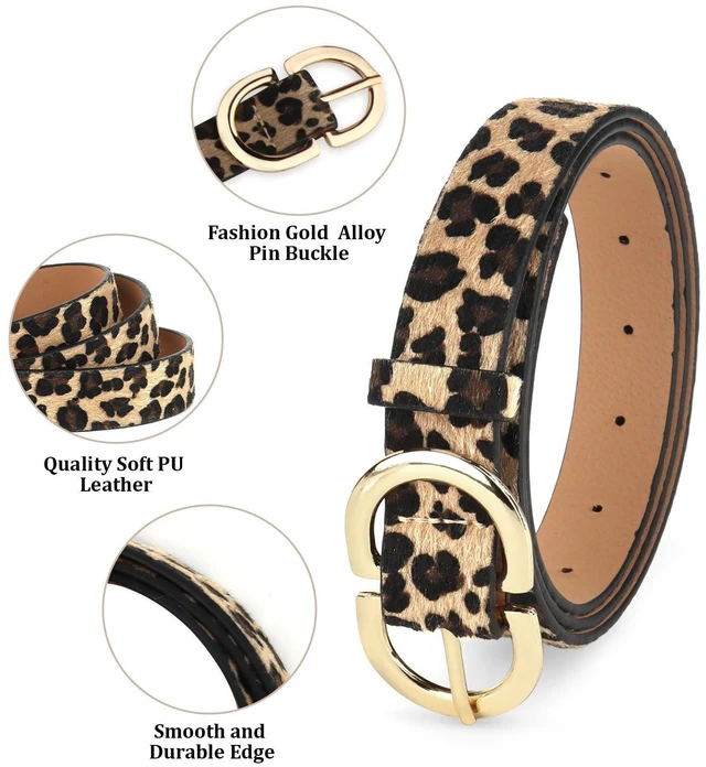 Alt view image 2 of 6 - YARIEW 4 Pack Medium Leopard Leather Belts for Women - Leopard Print Fashion Belt for Jeans, Pants, Dresses - Gold Buckle Waist Belt - Gifts for Ladies