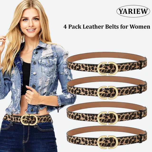 Alt view image 3 of 6 - YARIEW 4 Pack Medium Leopard Leather Belts for Women - Leopard Print Fashion Belt for Jeans, Pants, Dresses - Gold Buckle Waist Belt - Gifts for Ladies
