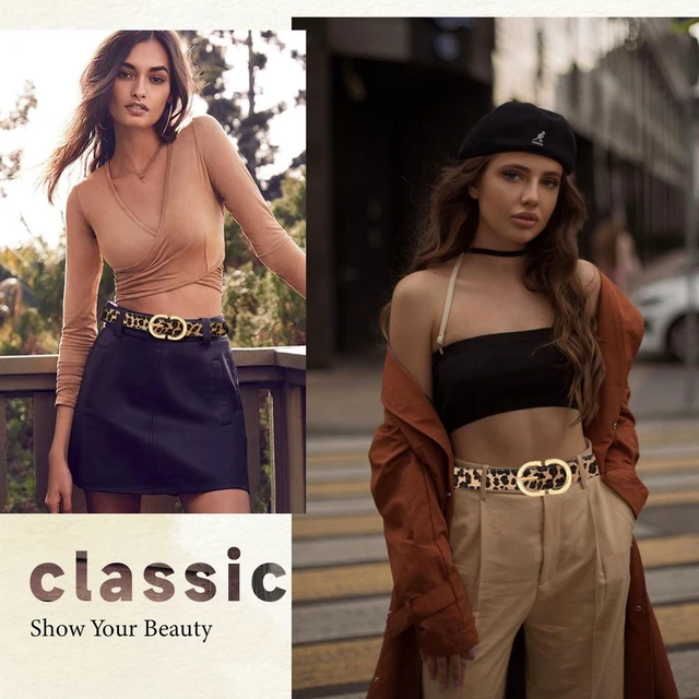 Alt view image 4 of 6 - YARIEW 4 Pack Medium Leopard Leather Belts for Women - Leopard Print Fashion Belt for Jeans, Pants, Dresses - Gold Buckle Waist Belt - Gifts for Ladies