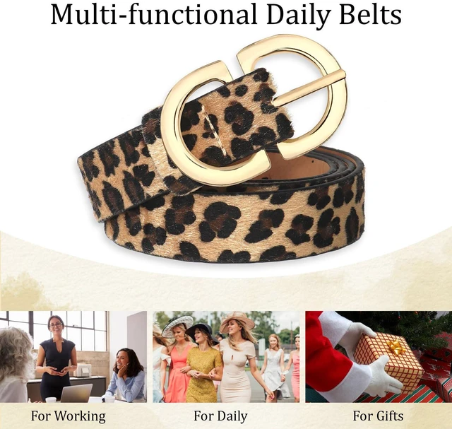 Alt view image 5 of 6 - YARIEW 4 Pack Medium Leopard Leather Belts for Women - Leopard Print Fashion Belt for Jeans, Pants, Dresses - Gold Buckle Waist Belt - Gifts for Ladies