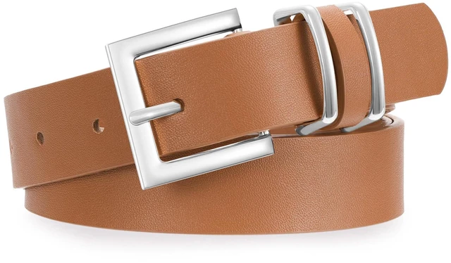Main image of XZQTIVE Women's Leather Belt for Jeans,Dresses and Pants,Square Gold Buckle Fashion Waist Belt,Adjustable Vegan Leather Belt for Women