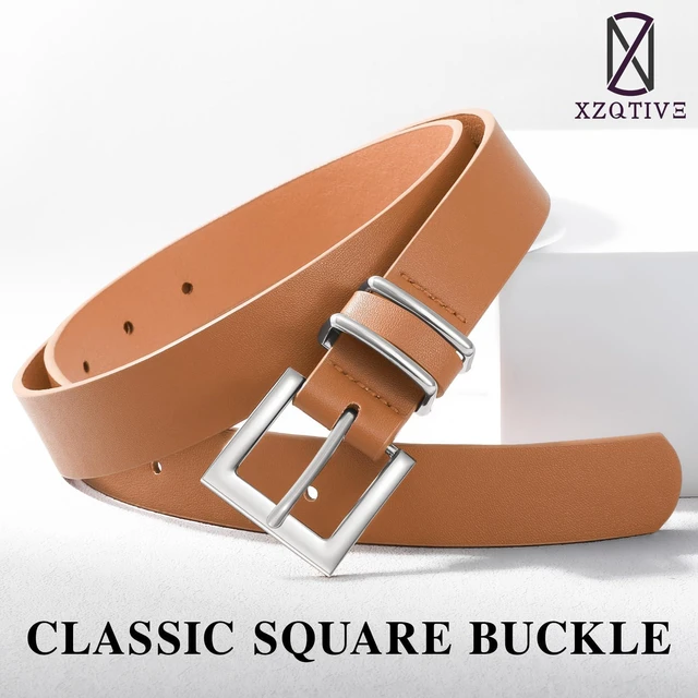 Alt view image 3 of 6 - XZQTIVE Women's Leather Belt for Jeans,Dresses and Pants,Square Gold Buckle Fashion Waist Belt,Adjustable Vegan Leather Belt for Women