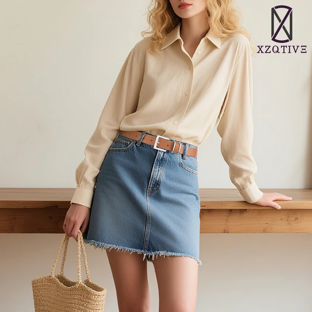 Alt view image 4 of 6 - XZQTIVE Women's Leather Belt for Jeans,Dresses and Pants,Square Gold Buckle Fashion Waist Belt,Adjustable Vegan Leather Belt for Women