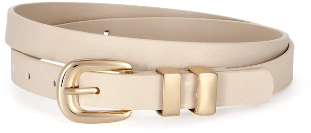 Main image of JASGOOD Women Skinny Leather Belt Fashion Thin Waist Belt for Jeans Dress Ladies Small Belt with Gold/Silver Buckle