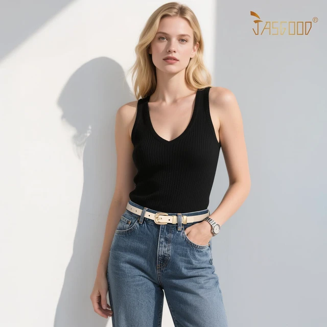 Alt view image 3 of 6 - JASGOOD Women Skinny Leather Belt Fashion Thin Waist Belt for Jeans Dress Ladies Small Belt with Gold/Silver Buckle