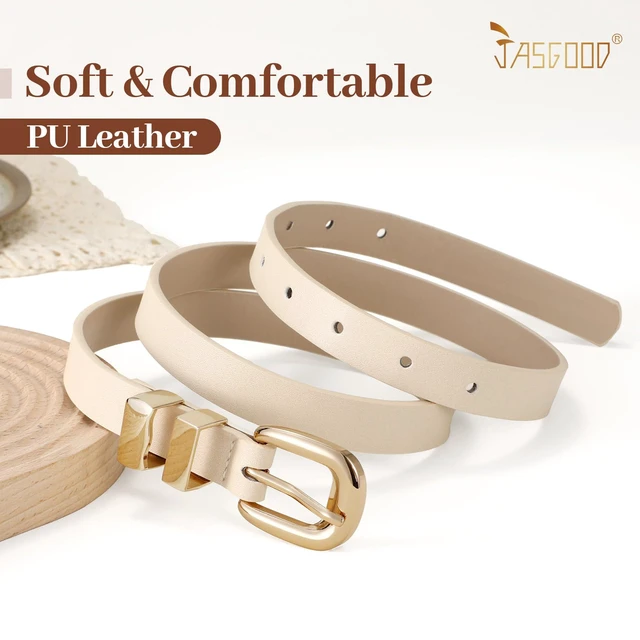 Alt view image 4 of 6 - JASGOOD Women Skinny Leather Belt Fashion Thin Waist Belt for Jeans Dress Ladies Small Belt with Gold/Silver Buckle