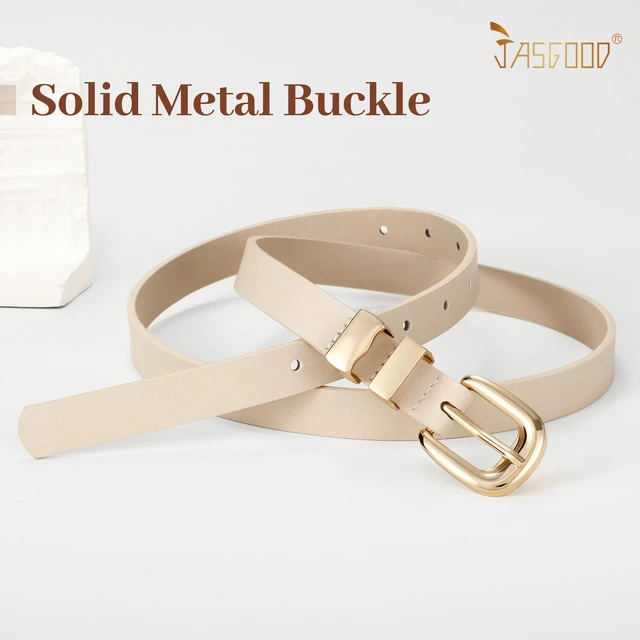 Alt view image 5 of 6 - JASGOOD Women Skinny Leather Belt Fashion Thin Waist Belt for Jeans Dress Ladies Small Belt with Gold/Silver Buckle