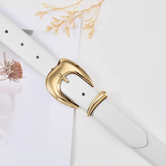 Alt view image 5 of 6 - TRIWORKS Women Leather Belt for Jeans Pants Fashion Womens Waist Belts with Gold Chunky Buckle for Dresses