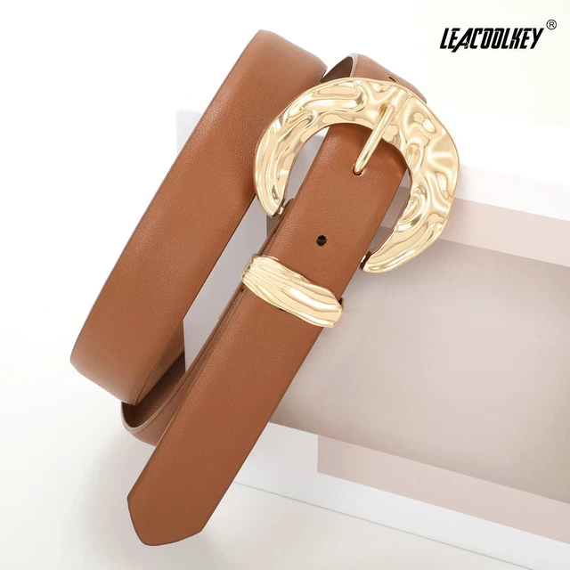 Alt view image 2 of 5 - LEACOOLKEY Leather Belt for Women Ladies Waist Belt for Jeans Dress Fashion Leather Belt with Gold Buckle